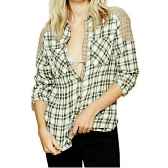 Free People Catch Up With Me Flannel Gingham Plaid Button-Up Shirt XS - Picture 1 of 7